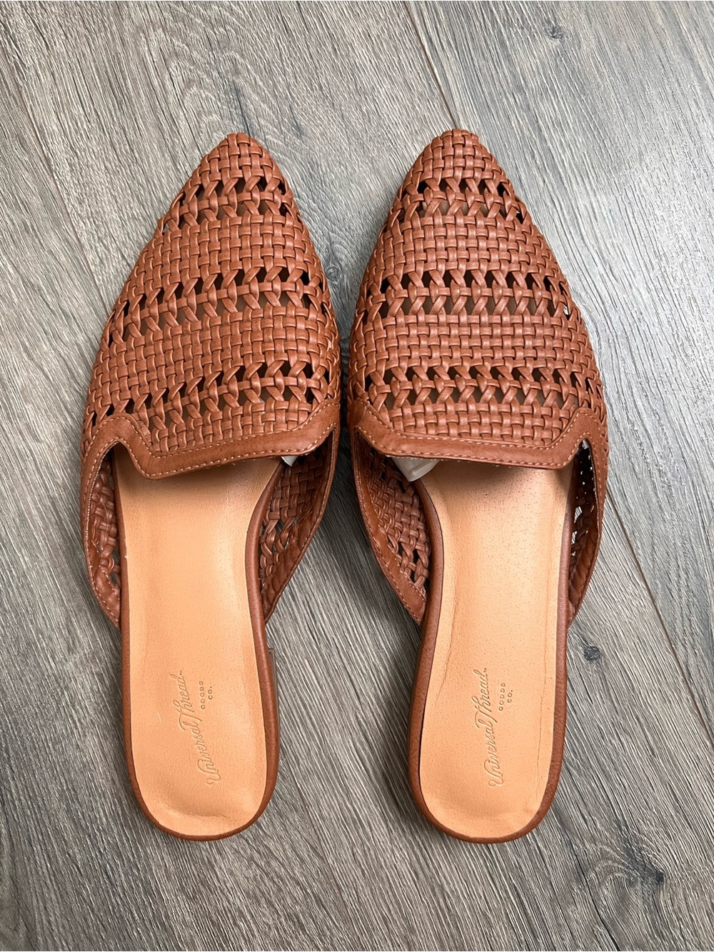 Universal Thread Woven Leather Pointed Toe Mules - Tan/Brown Size 6.5 - Picture 2 of 6